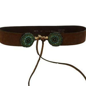 Made in Italy Leather 2" Wide Tie Belt W/Beaded Concho's Sz 70